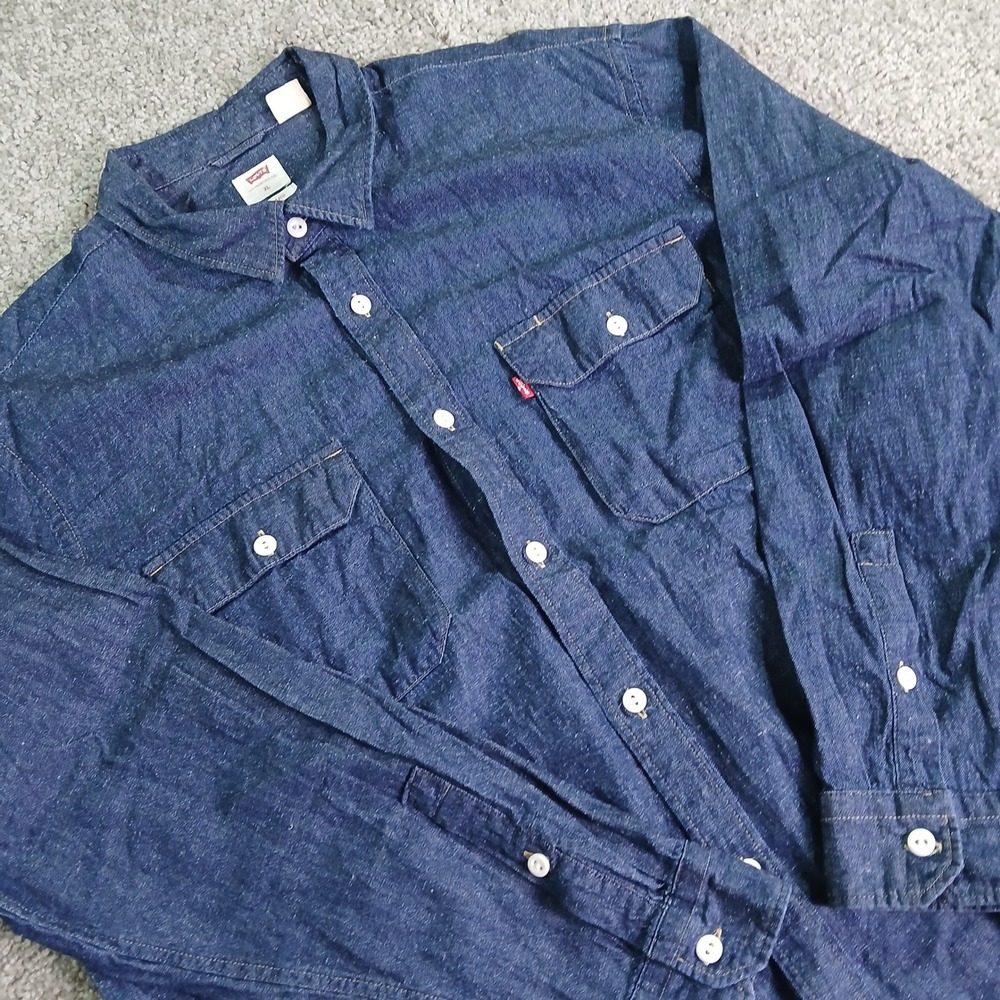 Levis Mens XL Relaxed Fit Denim Shirt Dark Wash Cotton Hemp LS 19573-0135